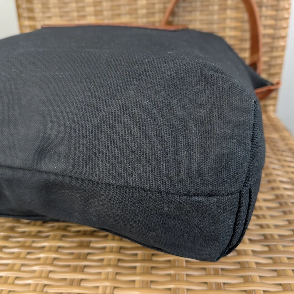 Melakah Design Handmade Black Brown Canvas Leather Handle Logo Emblem Tote Bag - Picture 12 of 16